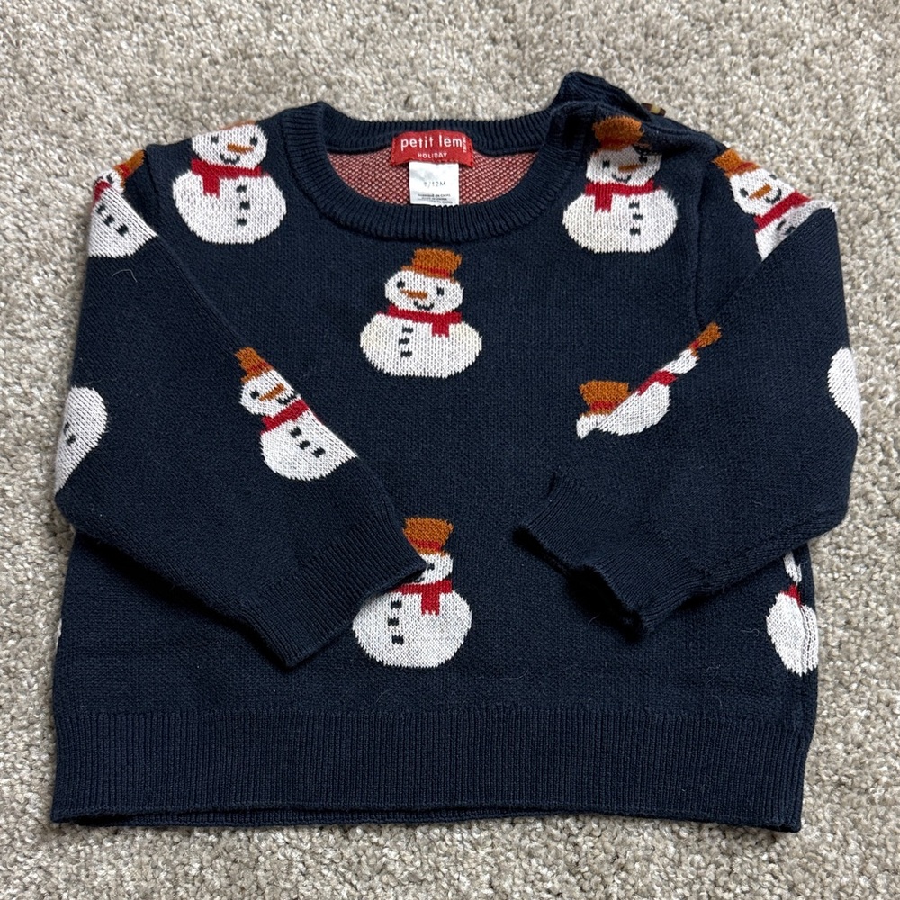 Petit Lem Navy Snowman Knit Sweater